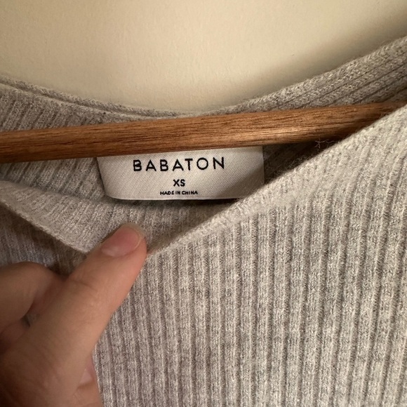 Aritzia Babaton Ribbed Wrap-Back Sweater – Minimalist Neutral Knit - Picture 3 of 5